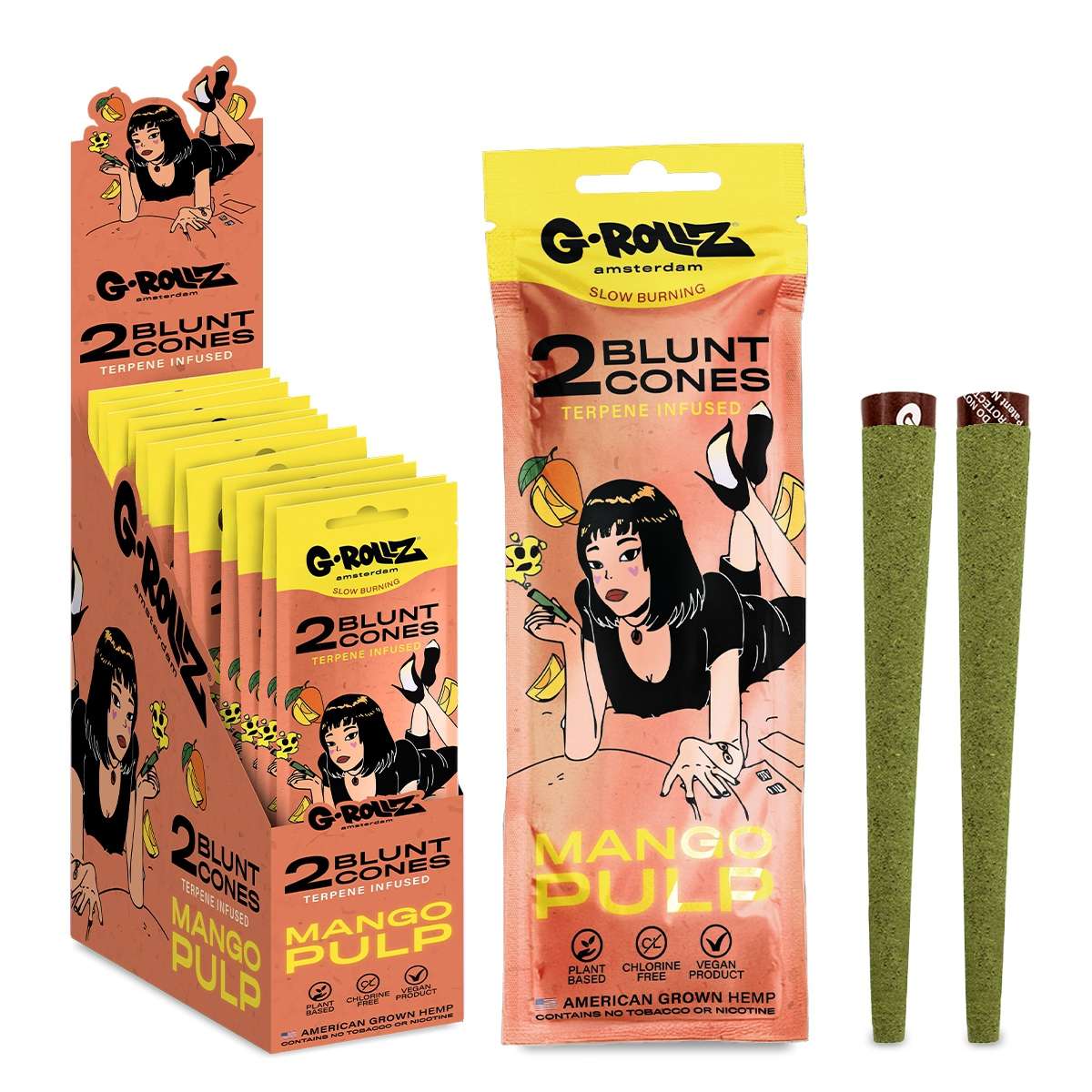 G-Rollz Terpene Infused Mango Pulp Rolled Hemp Cones 2 Pack