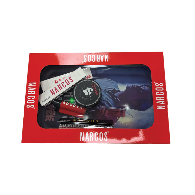 NARCOS Rolliny Tray PABLO Edition Gift Set Medium 19cm x 29cm + Lighter + Grinder + Kingsize Papers