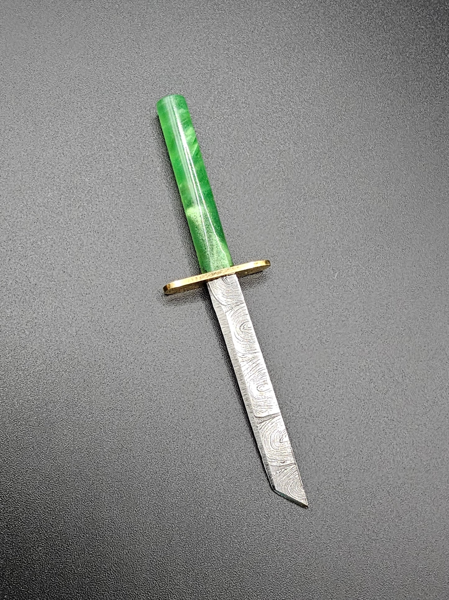 Damascus Chokuto Dab Tool with Green Handle