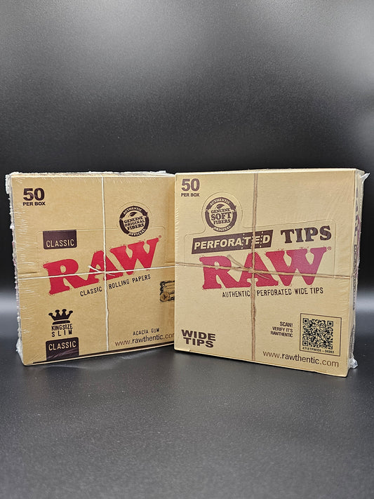 Raw Classic King Size Slim Papers + Wide Perforated Tips Combo Deal