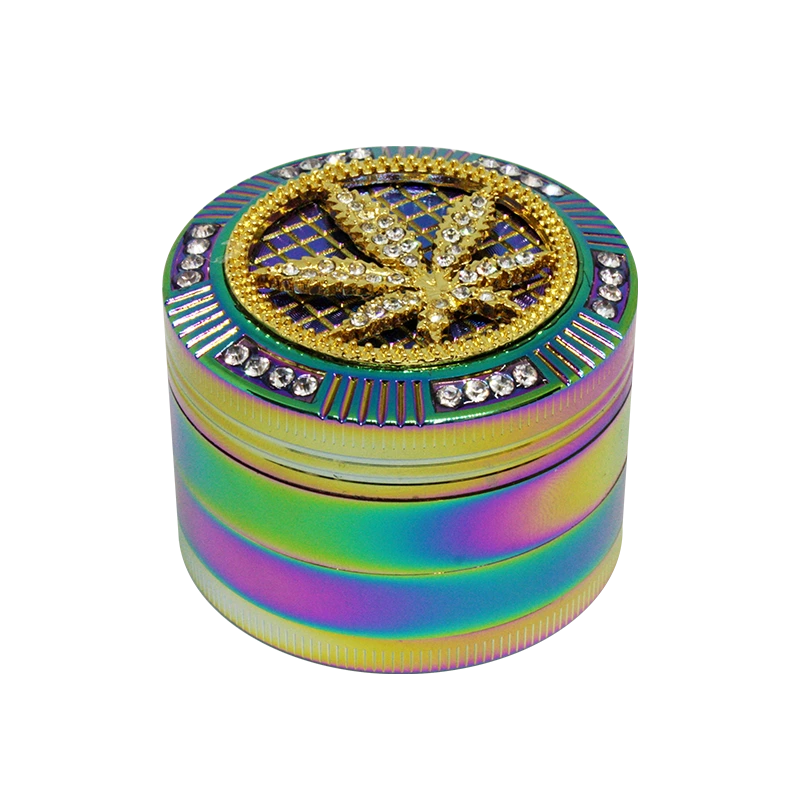 4 Part Bling Bling Rainbow Grinder – 50 x 40mm – Leaf