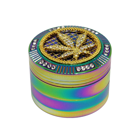 4 Part Bling Bling Rainbow Grinder – 50 x 40mm – Leaf