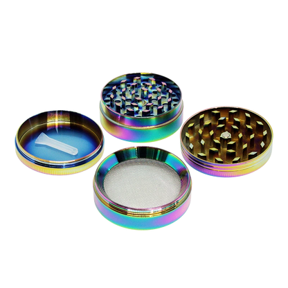 4 Part Bling Bling Rainbow Grinder – 50 x 40mm – Leaf