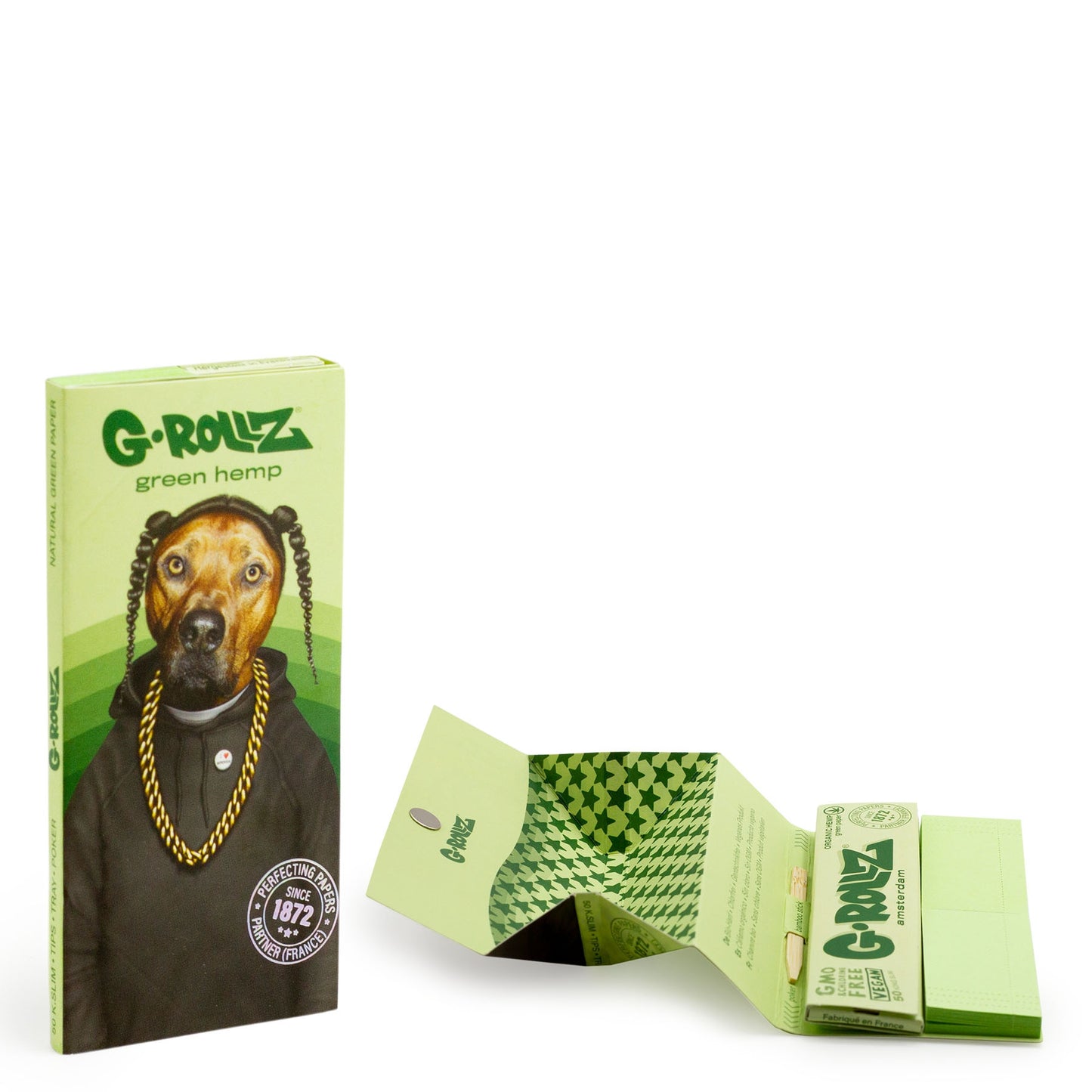 G-RollzReggae Rap' - Organic Green Hemp - 50 KS Slim Papers + Tips & Tray