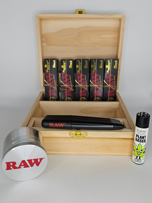 Black Raw Rolling Box Combo + Raw Metal Grinder