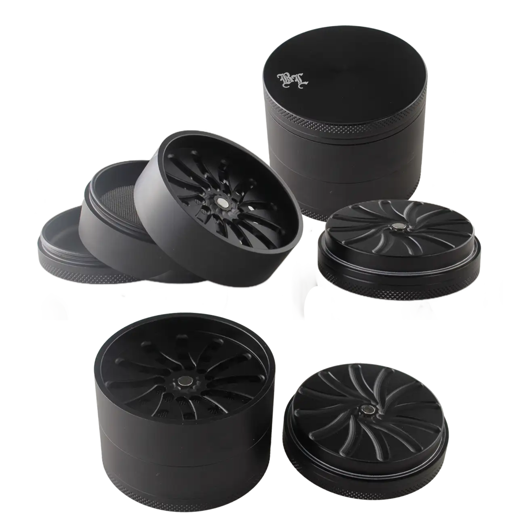 Black Leaf Masher Aluminium Grinder 4-part 63mm Black