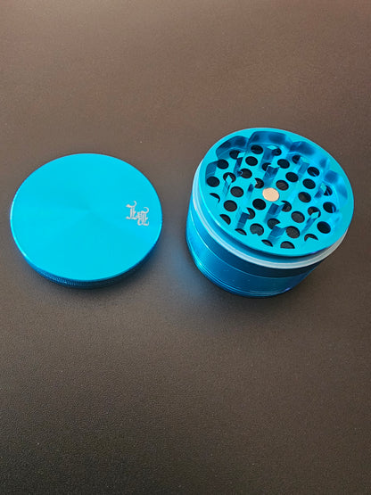 Premium Aluminium Grinder 4-Part Black Leaf 55mm Blue