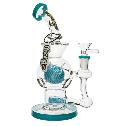 Chongz Glass 24cm “Big Balls” Double Percolator Bong with Teal Blue Accents