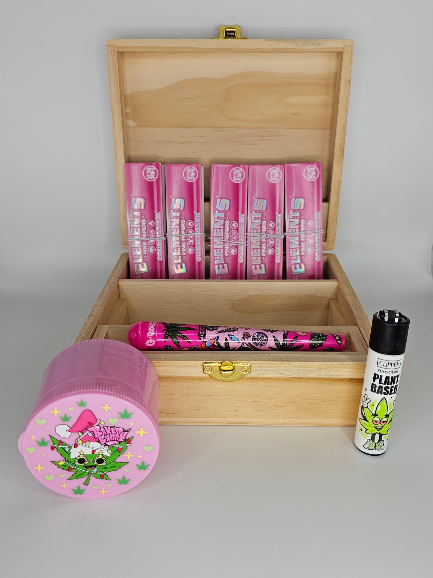 Pink Elements Rolling Box + Plastic Grinder Combo