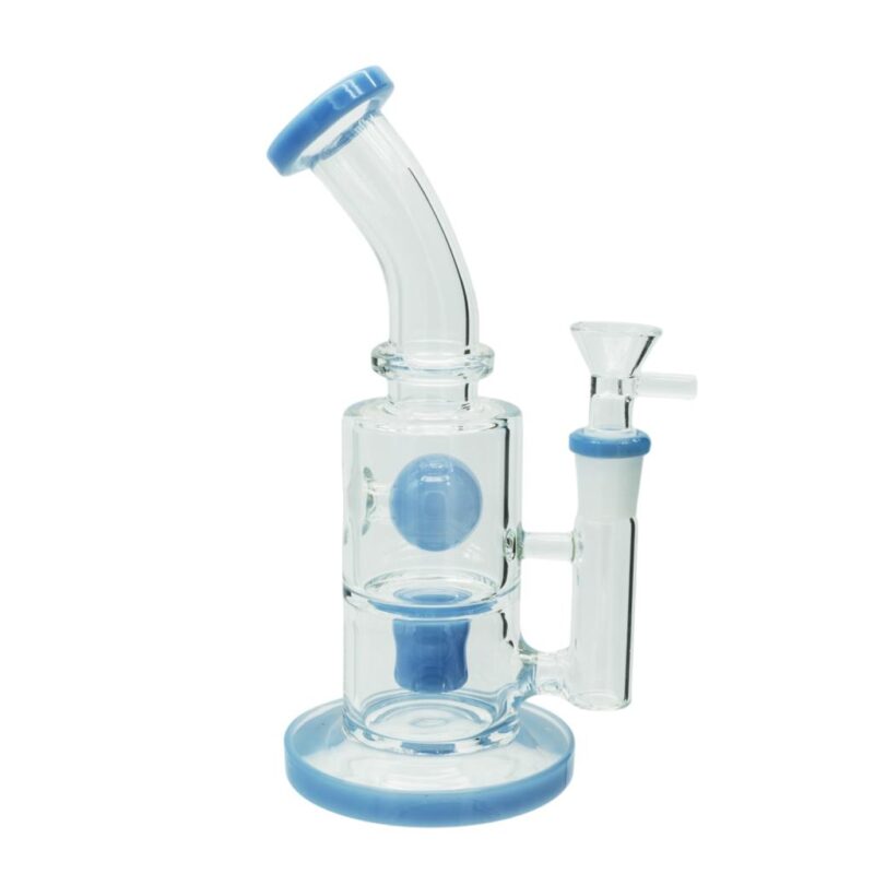 Glass Bong 21cm “Mighty Boosh” with Percolator – Milk Blue Accents