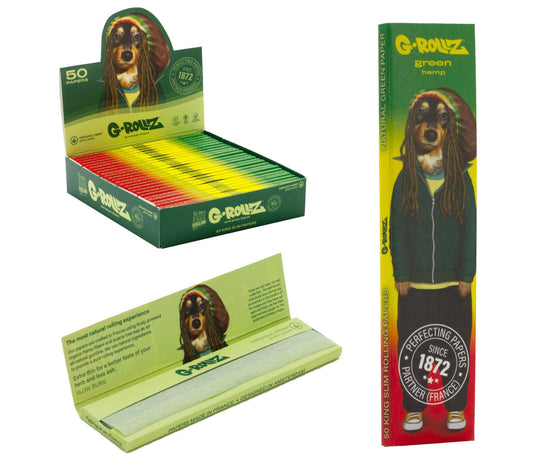 G-Rollz Pets Rock 'Reggae' - Green Organic Hemp King Size Slim Rolling Papers