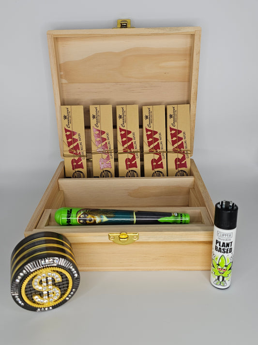 Raw Classic Rolling Box Combo + Bling Dollar Grinder