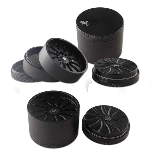 Black Leaf Masher Aluminium Grinder 4 Part 53mm Black