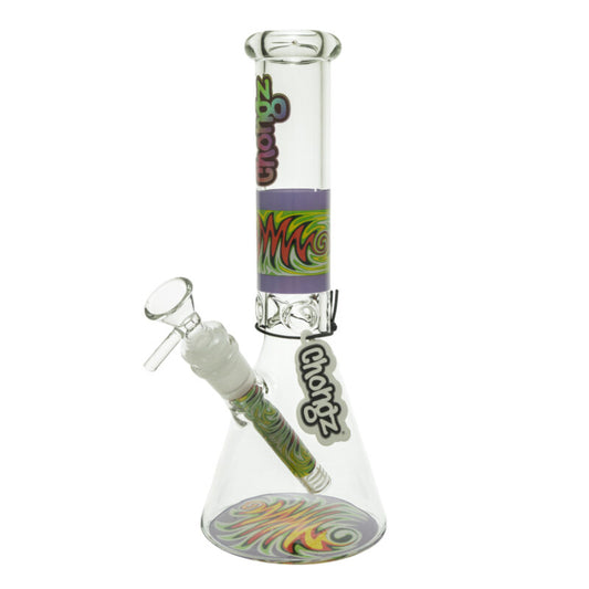 Chongz Glass 25cm “Freak Scene” 5mm Glass Beaker Ice Bong – Purple accents