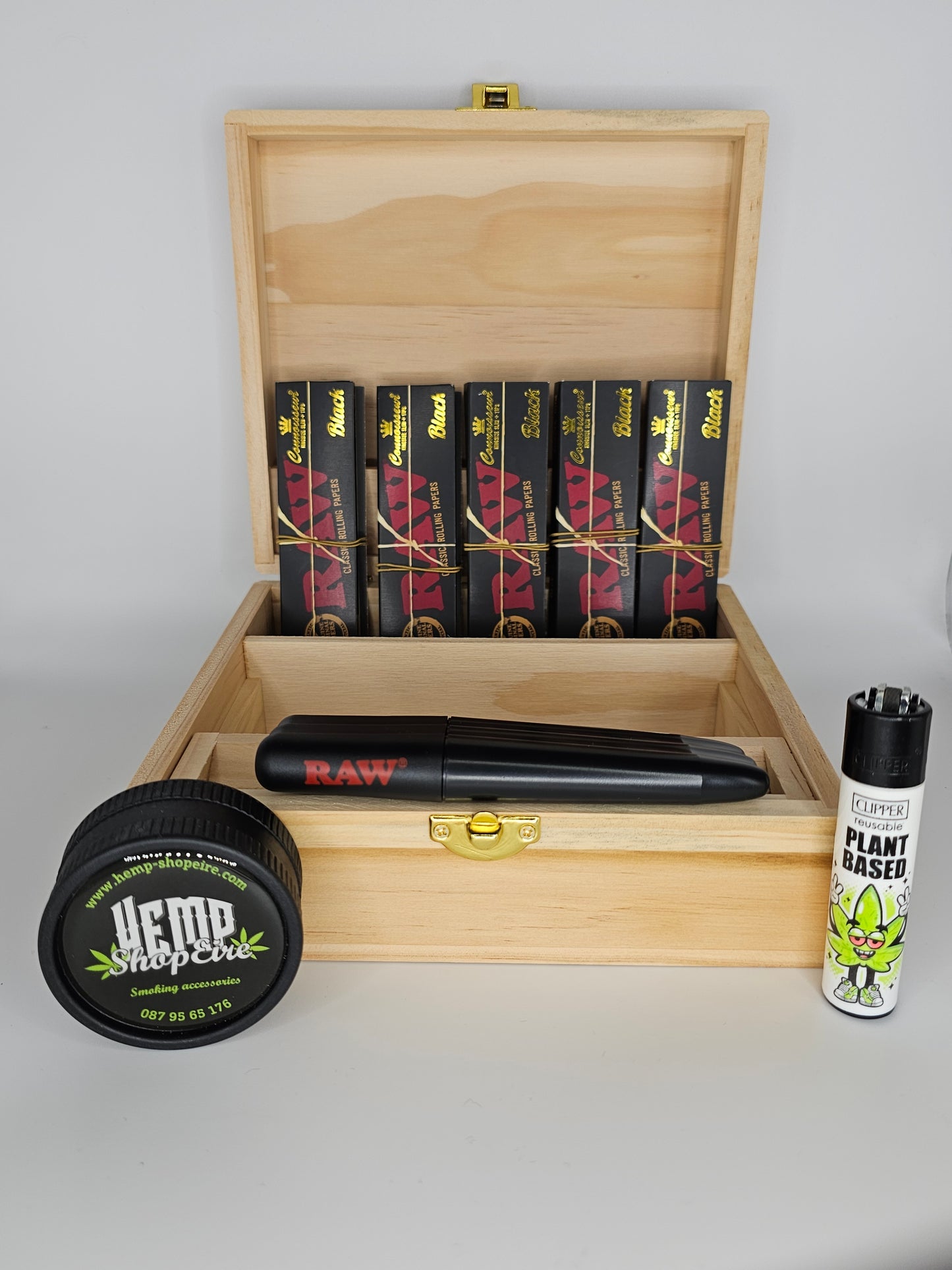 Black Raw Rolling Box Combo + Biodegradable Hemp-shopeire Grinder