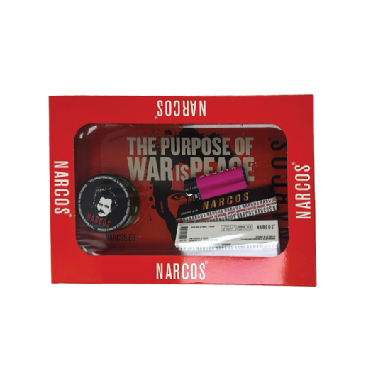 NARCOS Rolling Tray Red Edition GiftBox Medium 19cm x 29cm Lighter + Grinder + Kingsize Papers
