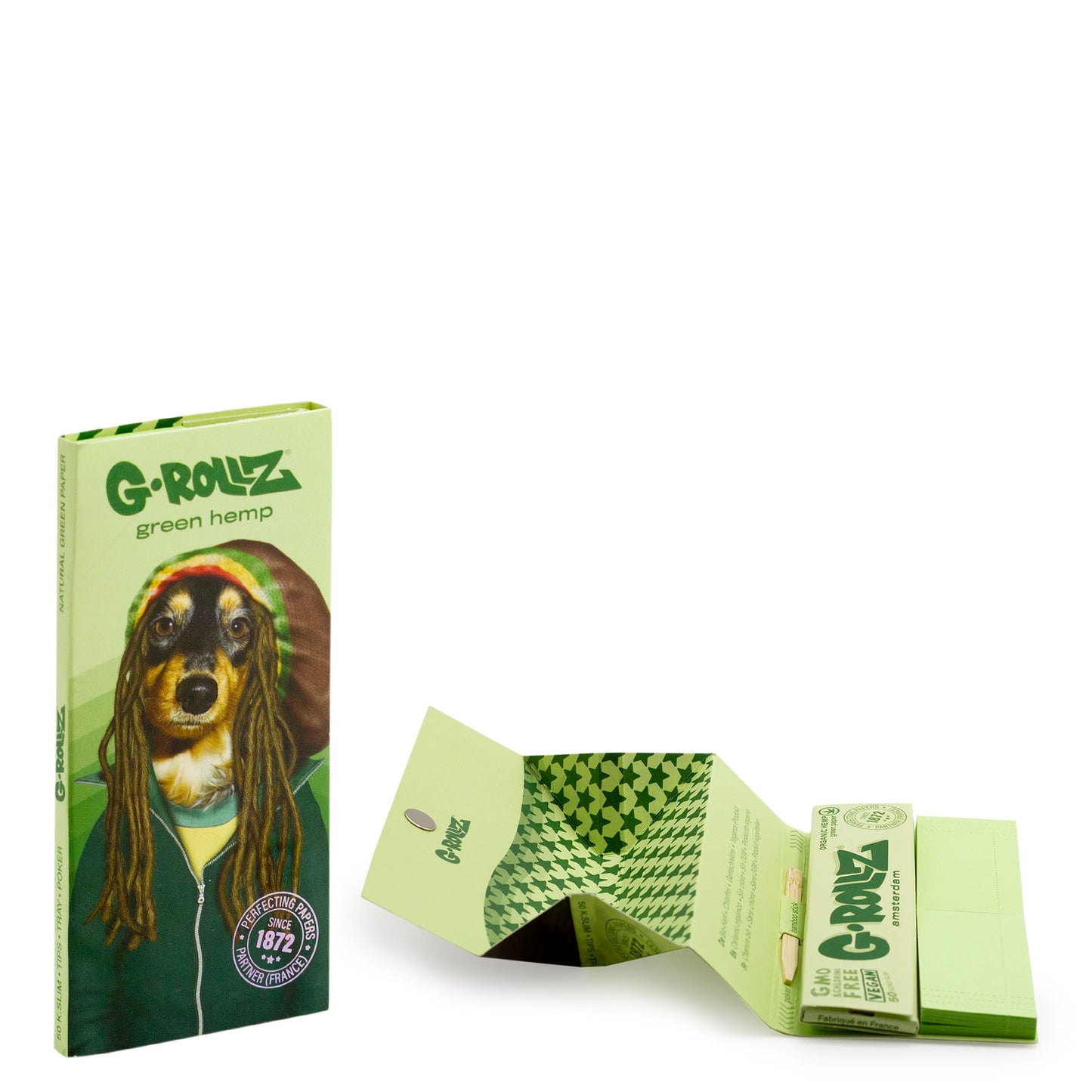 G-RollzReggae Rap' - Organic Green Hemp - 50 KS Slim Papers + Tips & Tray