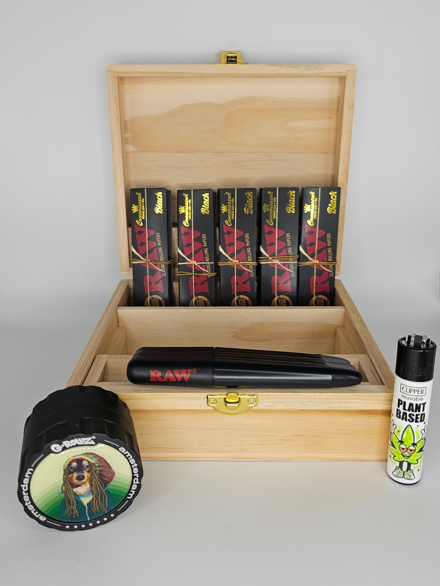 Black Raw Rolling Box Combo + G-Rollz Grinder