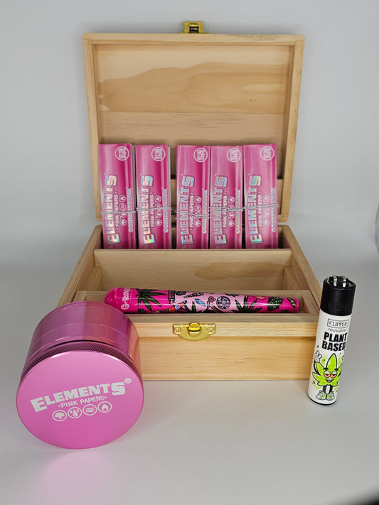 Pink Elements Rolling Box + Metal Grinder Combo