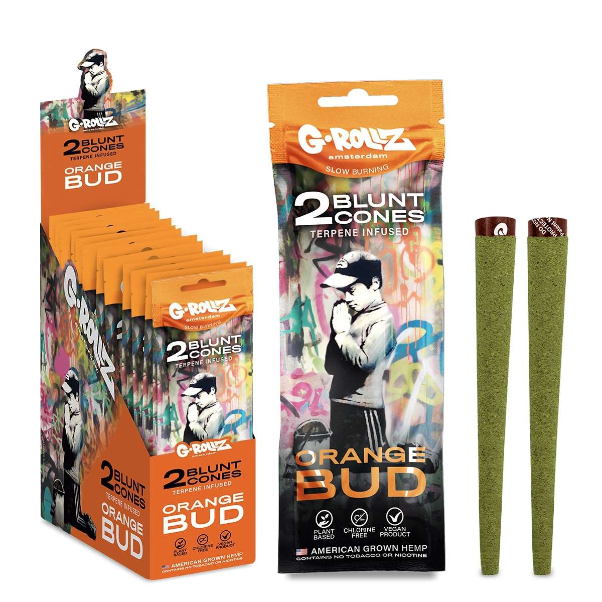 G-Rollz Terpene Infused Orange Bud  Pre Rolled Hemp Cones 2 Pack