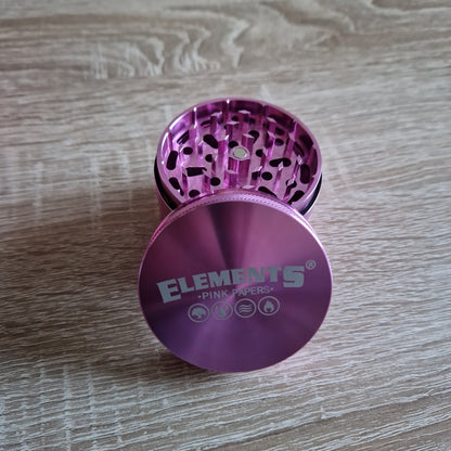 Pink Elements Grinder 62mm 4 Piece stainless steel grinder with crystal catcher & diamond teeth for a fluffy grind 