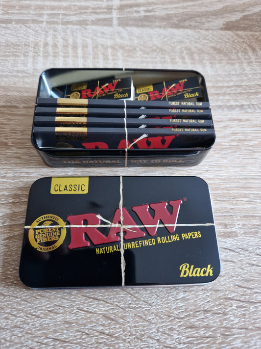 Raw Black Metal Tin Case + Papers And Tips