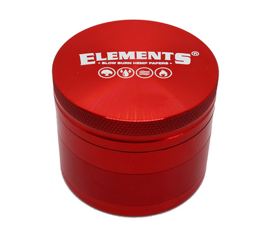 Elements brand 4 piece Aluminium Grinder with crystal catcher 62mm in Red