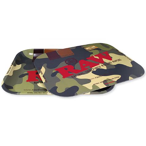 Raw Camo Rolling Tray With Magnetic Lid Cover