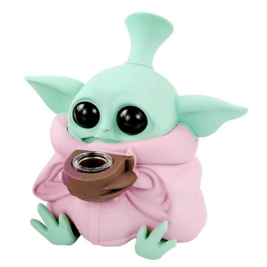 Baby Yoda Pink Silicone Bong with Removable Pieces 13cm